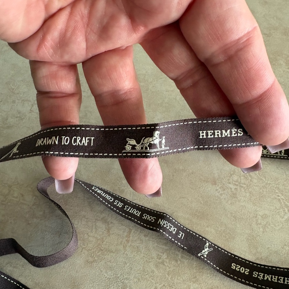 Hermes Brown Ribbon with White Accents